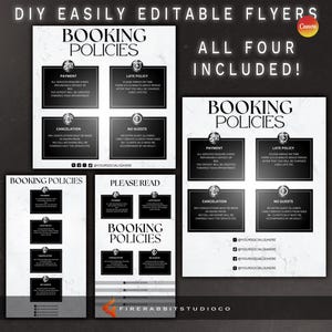 4 Booking Policy Pages | Salon Owner Flyer | Social Media Template | 3:4 Canva Template | Easy To Edit | Booking Policy Template | HMUA Page