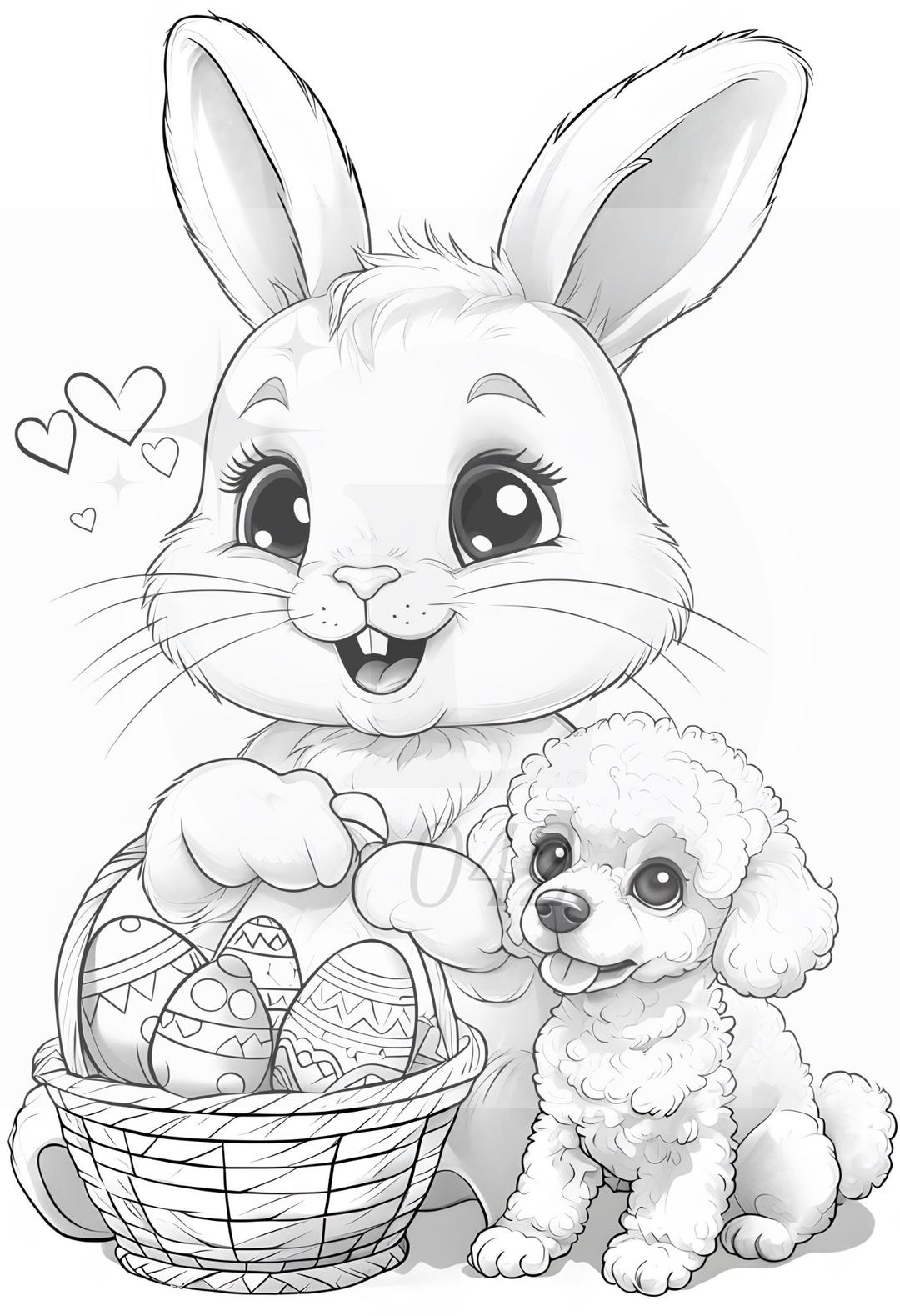 Easter Bunny & Poodle Coloring Page | Cute Spring Art for Kids ...