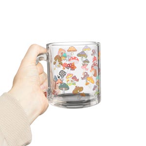 Mushroom Glass Mug - 10oz Coffee Cup, Fun Kitchen Decor & Colorful Drinkware for Plant Lovers, Perfect Gift Idea