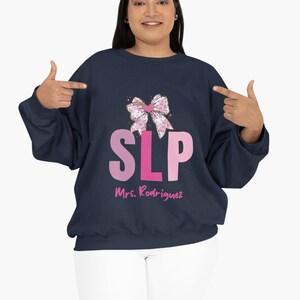 Personalized SLP Sweatshirt, Speech Language Pathologist Cute Bow Design