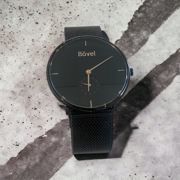 Minimalistic Mens Wristwatch for Men by Bovel Brands |Black Analog Watch