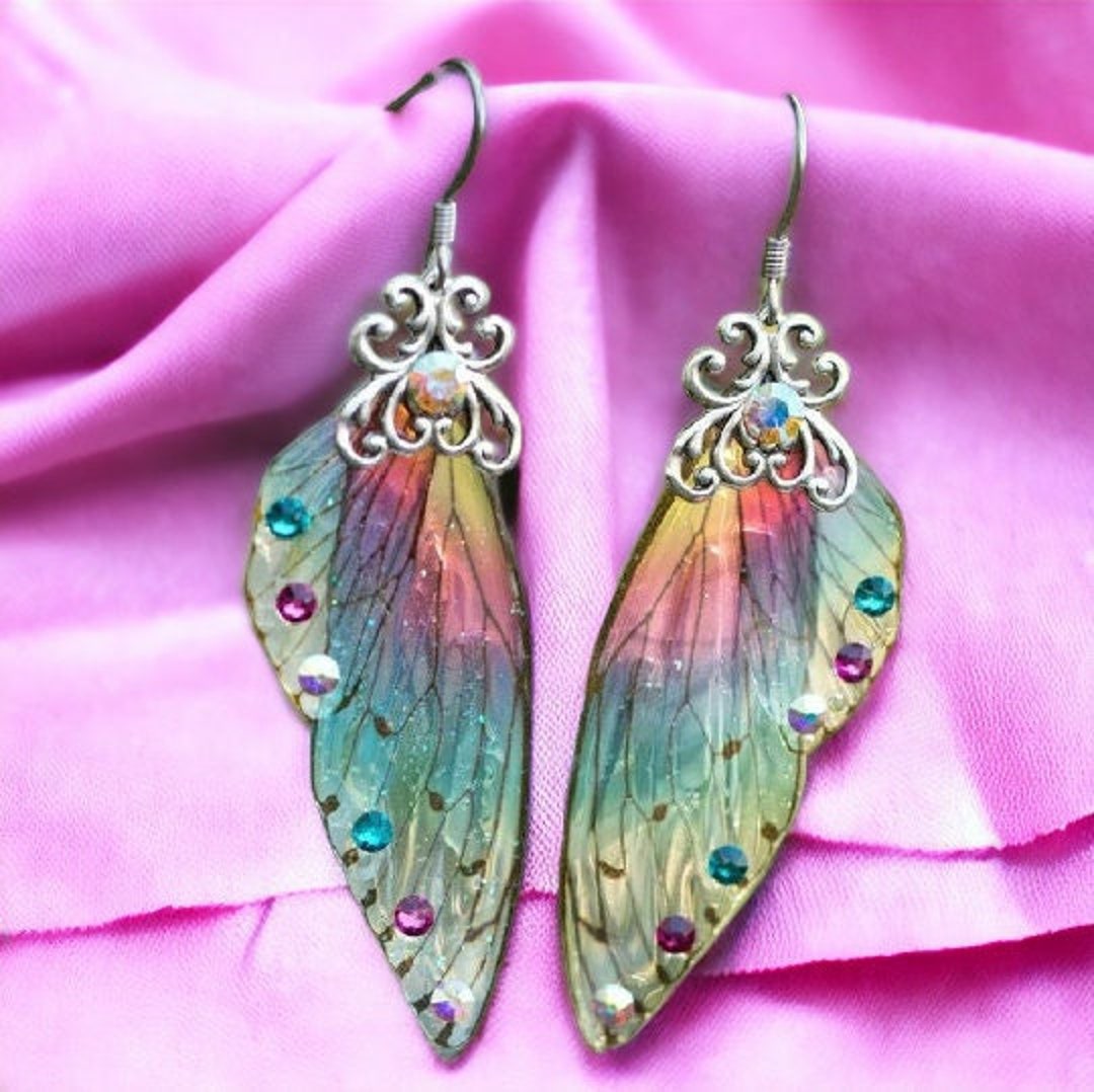 Rainbow Fairy Wings Earrings Butterfly Wing Drop Earrings - Etsy
