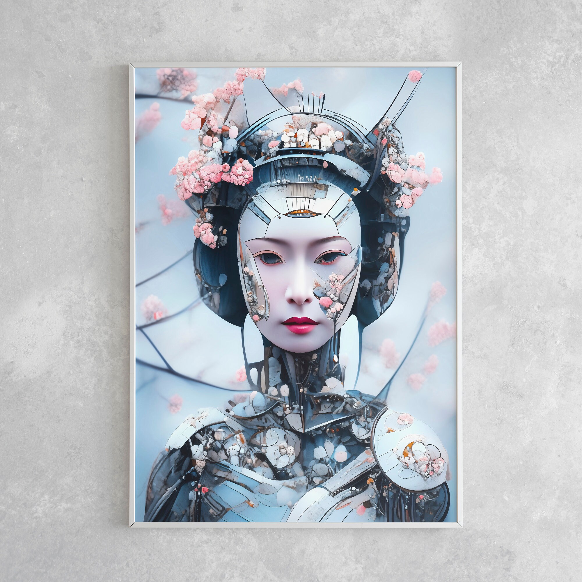 Geisha Modern Style Wall Art, Japanese Painting, Futuristic Print