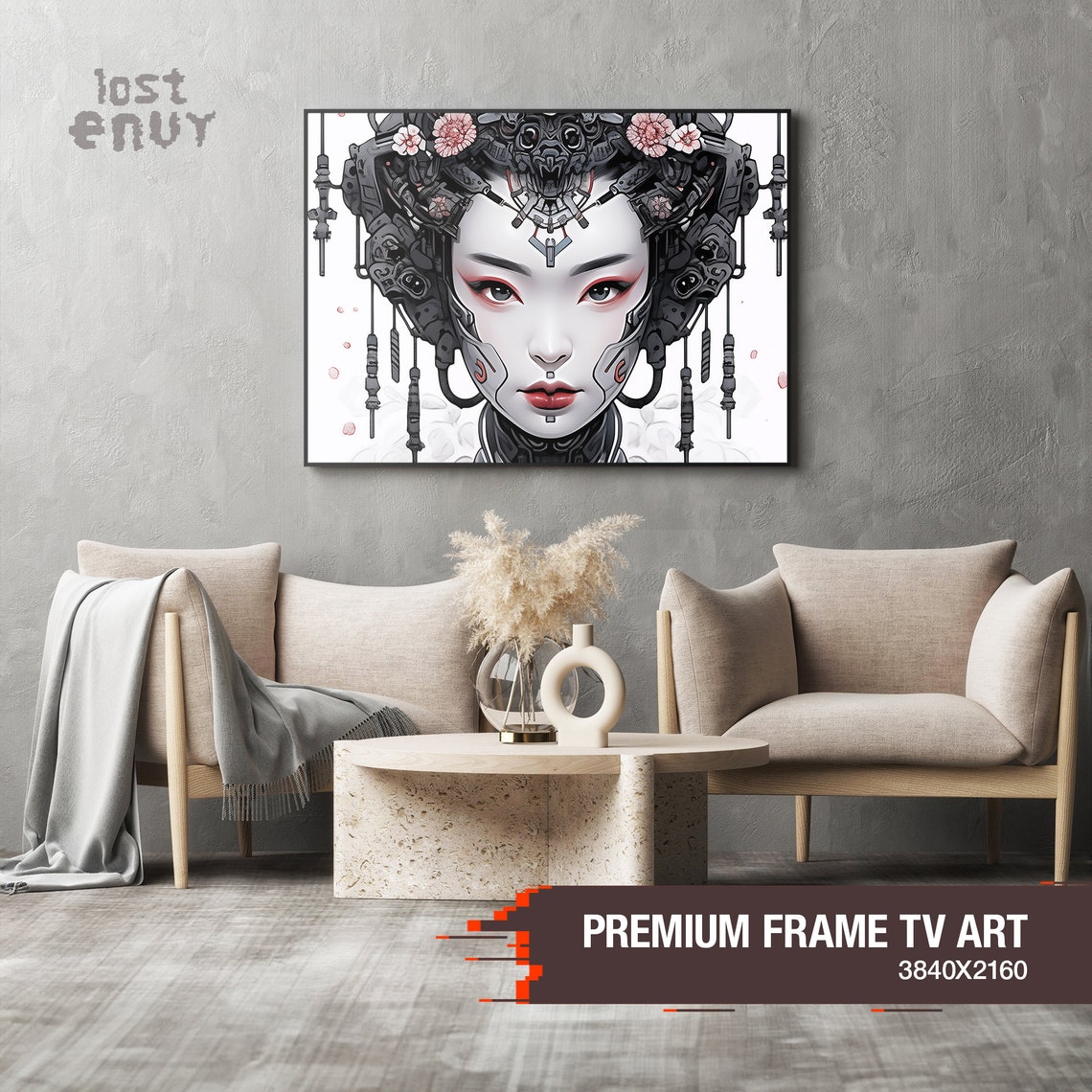 Geisha Modern Style Wall Art, Japanese Painting, Futuristic Print