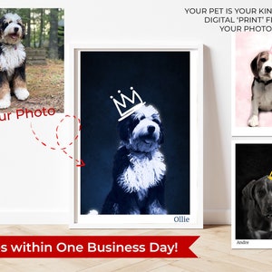 Dog Cat Portrait 'My King' Custom Art . Pet Wall Art DIGITAL DOWNLOAD to Print on Poster or Canvas for gift pr pet memorial.