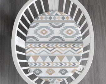 Aztec patterns // Oval & Crib fitted sheet // Personalized Add Name // 100% cotton. Made in USA