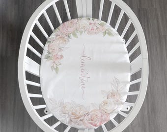 Ballerina Floral Vintage // Oval & Crib fitted sheet // Personalized Add Name // 100% cotton. Made in USA