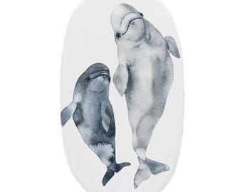 Whales Ocean Beluga Humpback // Oval & Crib fitted sheet // Personalized Add Name // 100% cotton. Made in USA