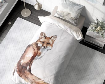 Wild Woodland Watercolor Animals Neutral Duvet Cover // 100% Cotton, Designed & Printed in USA!