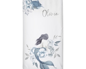 Mermaid Ocean Nautical // Oval & Crib fitted sheet // Personalized Crib Sheet With Name // 100% cotton. Made in USA