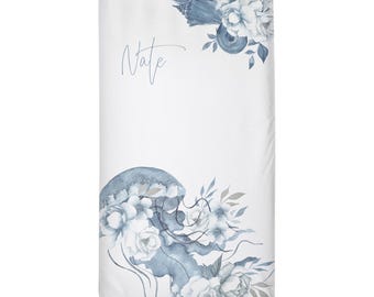 Jellyfish Ocean Nautical Floral // Oval & Crib fitted sheet // Personalized Crib Sheet With Name // 100% cotton. Made in USA