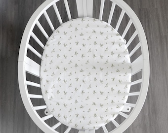 Vintage Nursery Patterns // Oval & Crib fitted sheet // Personalized Add Name // 100% cotton. Made in USA