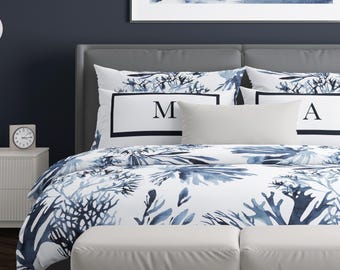 Yacht Club Coastal Ocean Watercolor Duvet Cover // 100% Cotton, Designed & Printed in USA!