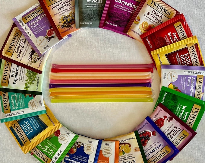 Tea Sampler Gift Box: 38 Assorted Tea Bags & Honey Sticks