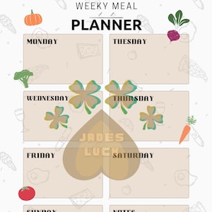 Tygodniowy Dzienny Miesięczny Planer Posiłków z Listą Zakupów Szablon Do Wydruku, 7-dniowy Plan Menu, Planer Żywności