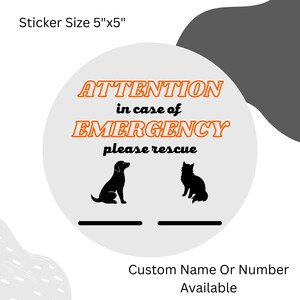 Orange Pet Emergency Alert Sticker Cat and Dog Rescue Window Decal Custom Safety Sign In Case of Emergency Pet Inside Warning