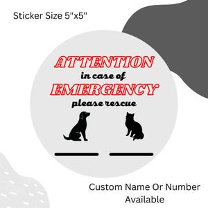 Red Pet Emergency Alert Sticker Cat and Dog Rescue Window Decal Custom Safety Sign In Case of Emergency Pet Inside Warning