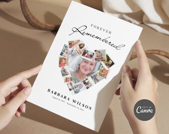 Funeral Heart Photo Collage Table Sign, Canva Template, In Loving Memory, Tribute, Instant Download