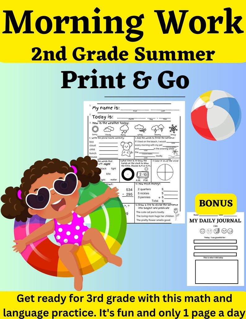 2nd Grade Summer Review Worksheets Printable End of Year Cumulative