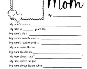 Valentine's Day Questionnaire, All About My Mom Printable Gift (PDF)