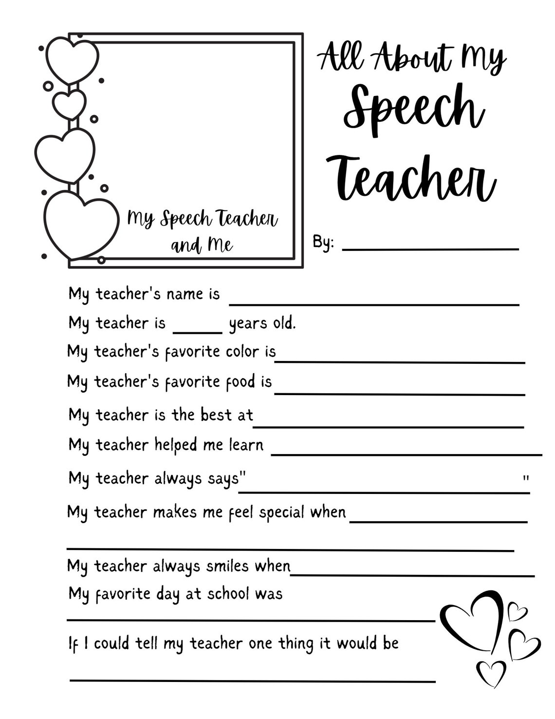 Teacher Appreciation Week Printable, Teacher Survey, Teacher Printable