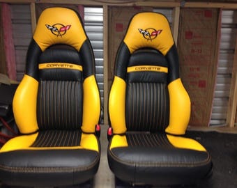 Corvette C5 Sports Seat Covers 1997-2004 | Custom Yellow & Black Replacement Synthetic Leather