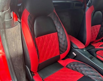 Porsche 986 Boxster Seat Covers (1997-2004) - Red & Black Synthetic Leather (Standard)