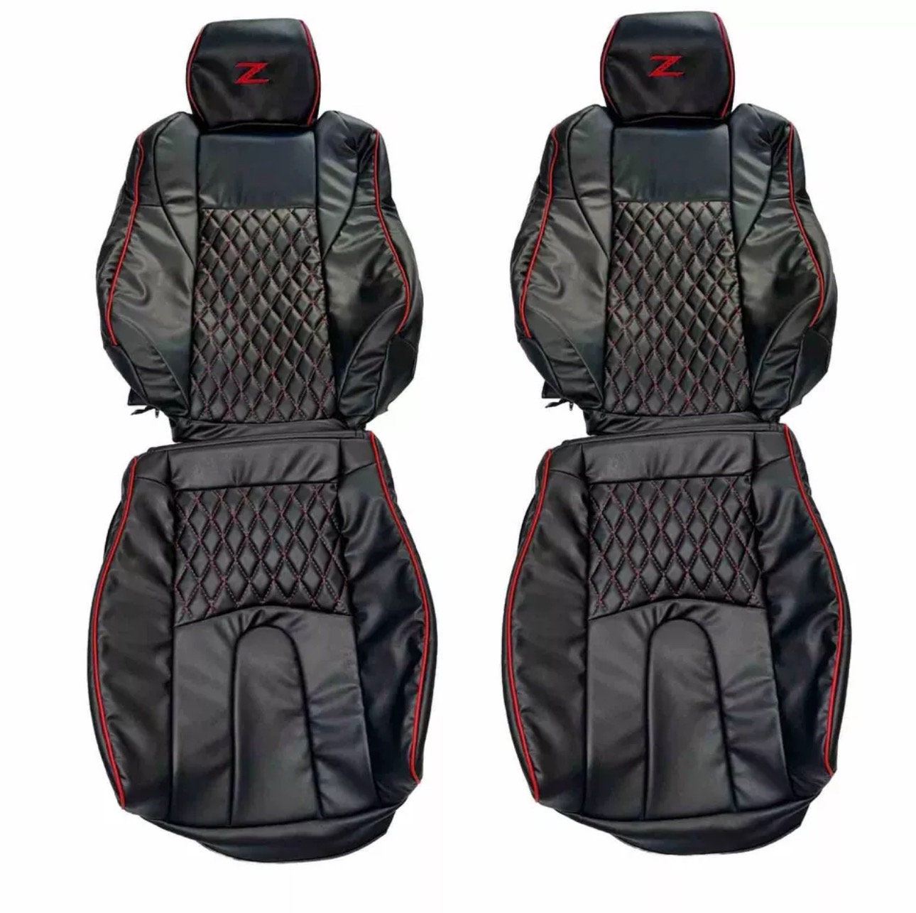 Fits For Nissan 350Z Synthetic Leather Sports 2003-2008 Replacement Seat Covers In Black With Red Diamond Stitching