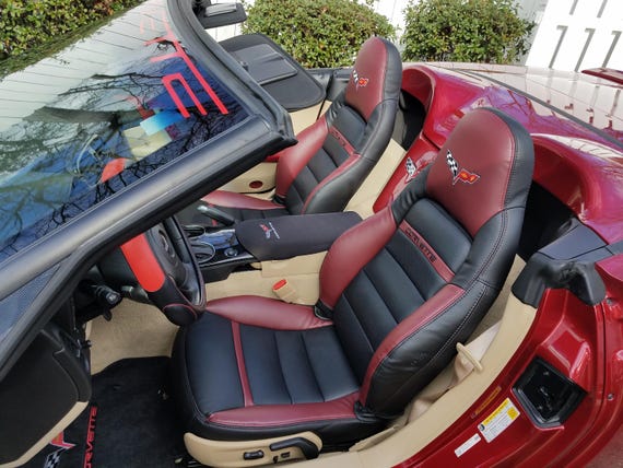 Fundas de asientos deportivos de cuero sintético para Corvette C6