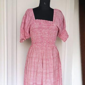 Red Gingham Smocked Maxi Dress: Handmade Cotton Cottagecore Outfit