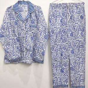 Hand Block Print Cotton Pajama Set: Indian Floral Sleepwear