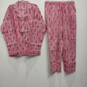 Hand Block Print Cotton Pajama Set: Indian Nightwear with Bag