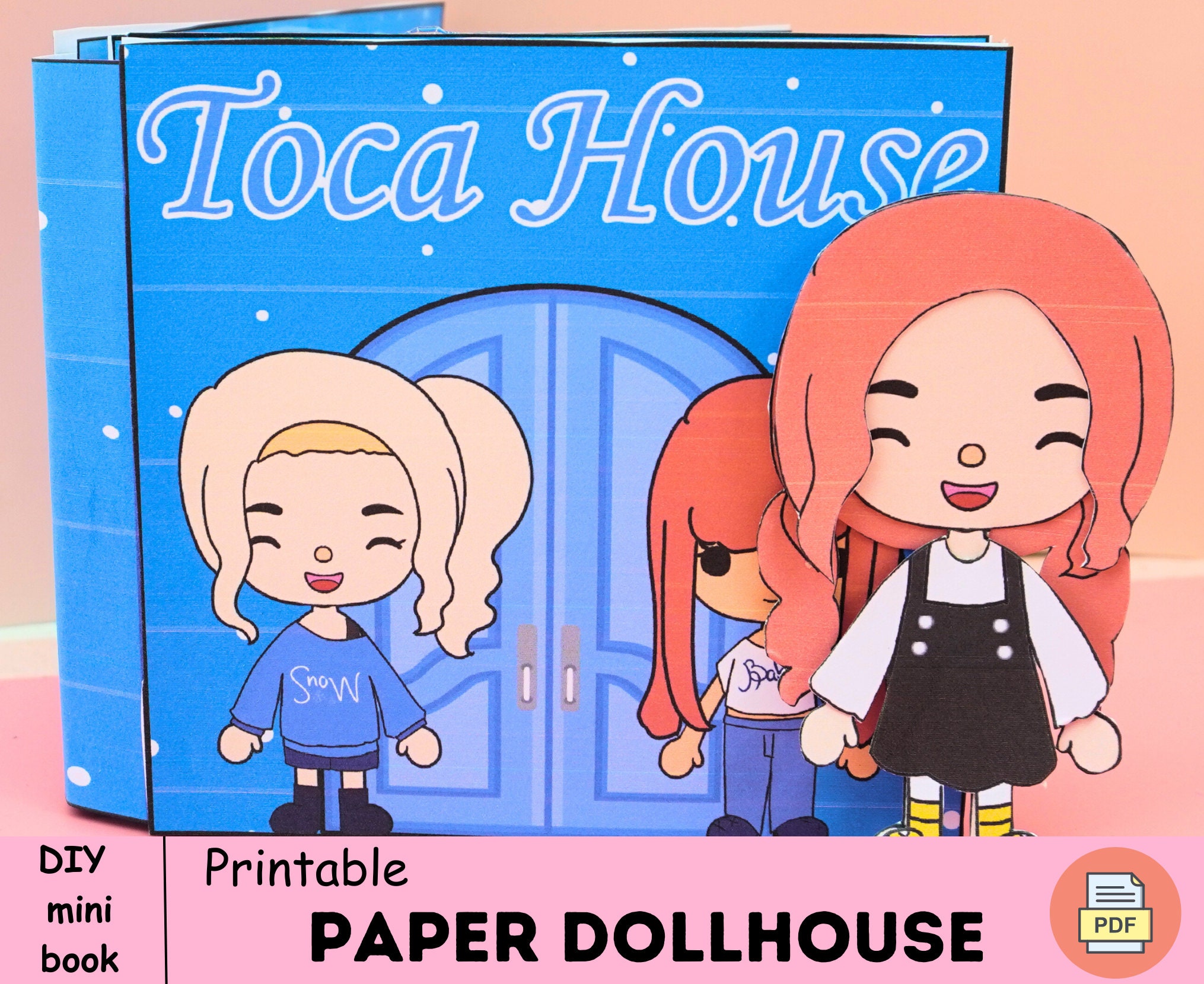 Pink and purple toca boca paper house for baby 🌸 Toca boca pre-printed –  WOA DOLL CRAFT