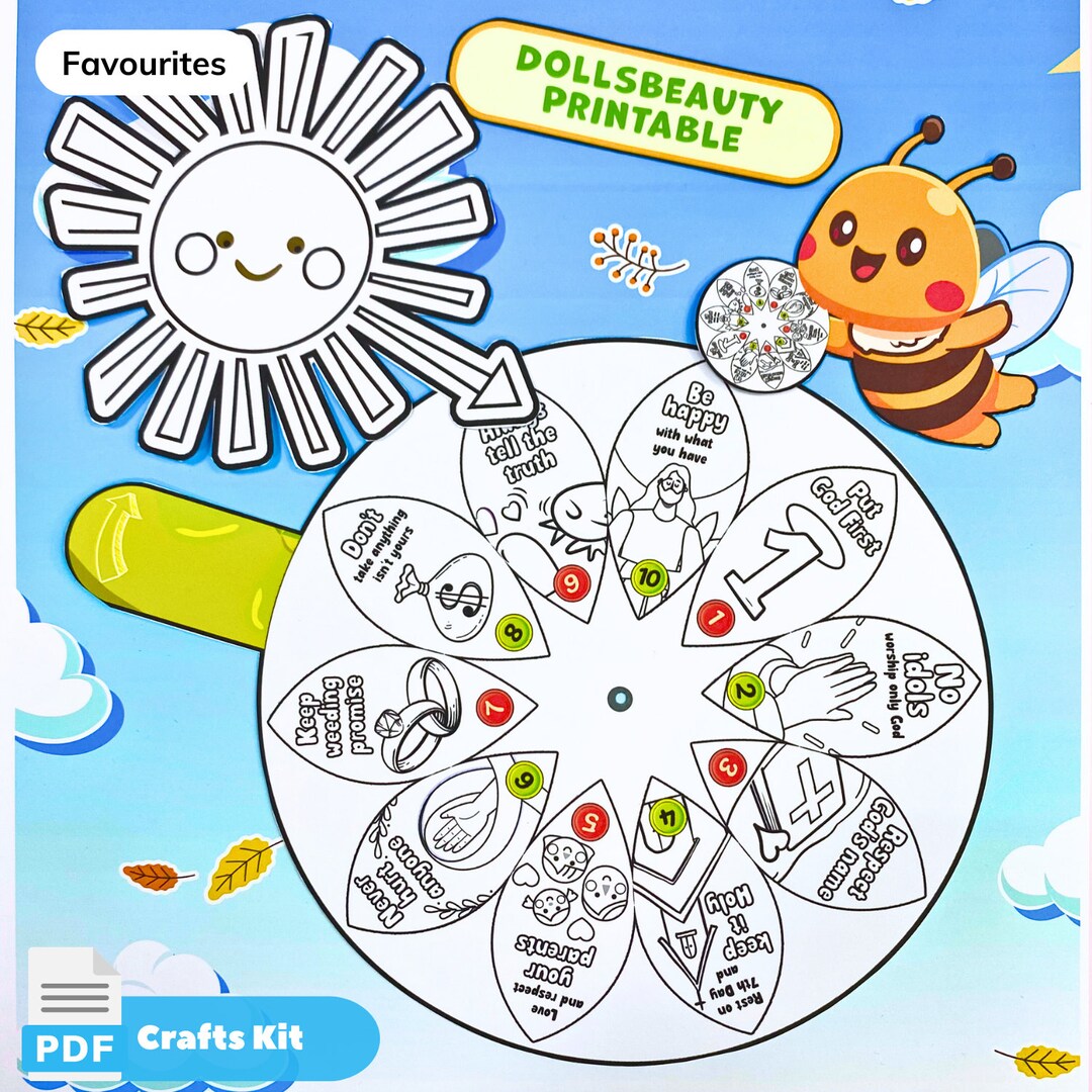 Ten Commandments Coloring Wheel, Printable Bible Activity, Kids Bible