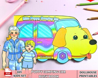 Printables  Busy Book Puppy Camping Car - Dollhouse x Quiet Book |  Kids Activities | Flower girl gift | Daughter gift  | Digital Download