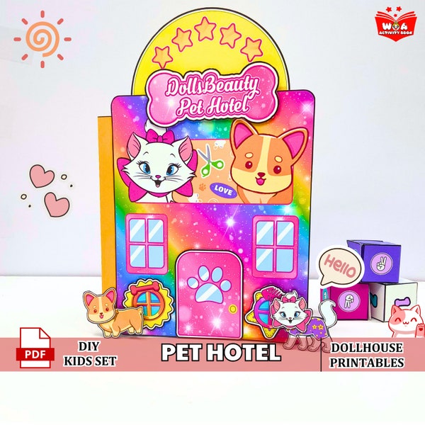 Printables dollhouse Pet Hotel,  Kid Busy book x quiet book | Educational Kid activities |  Daughter gifts | Kid gifts | Digital download