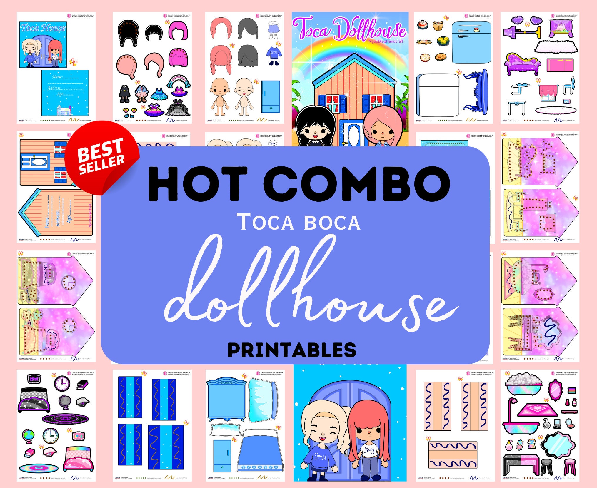 Pretty Toca boca paper dollhouse printable 🌈Toca Boca papercraft |  Printable Paper Doll | Activtiy book digital products best seller 🎁 Woa  Doll Crafts