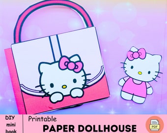 Printables Dollhouse Kitty Bag  - DIY crafts for kids - Busy Book print for girls, Handmade Dollhouse Book, DIY homeschool printables