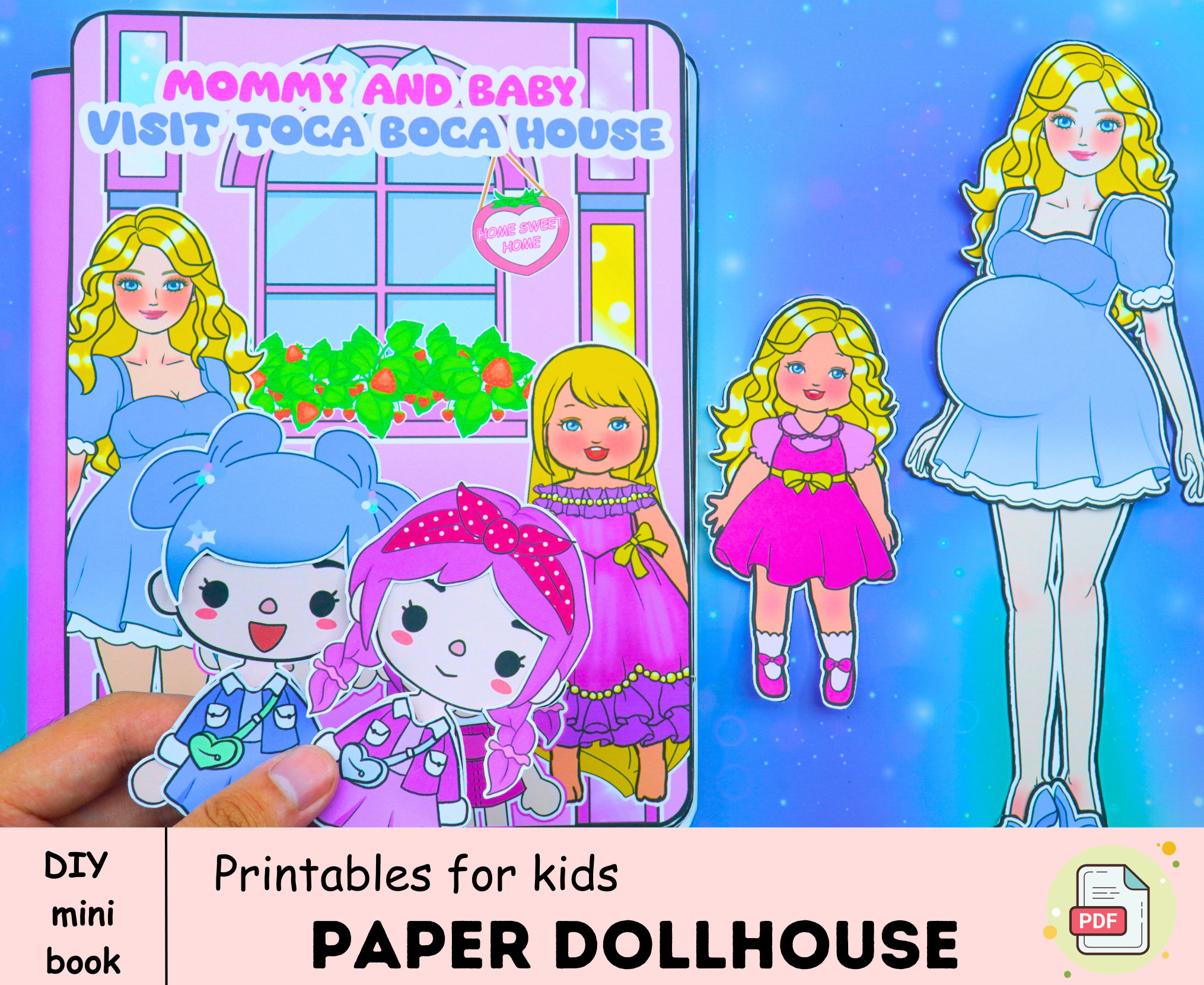 Pink and purple toca boca paper house for baby 🌸 Toca boca pre-printed –  WOA DOLL CRAFT