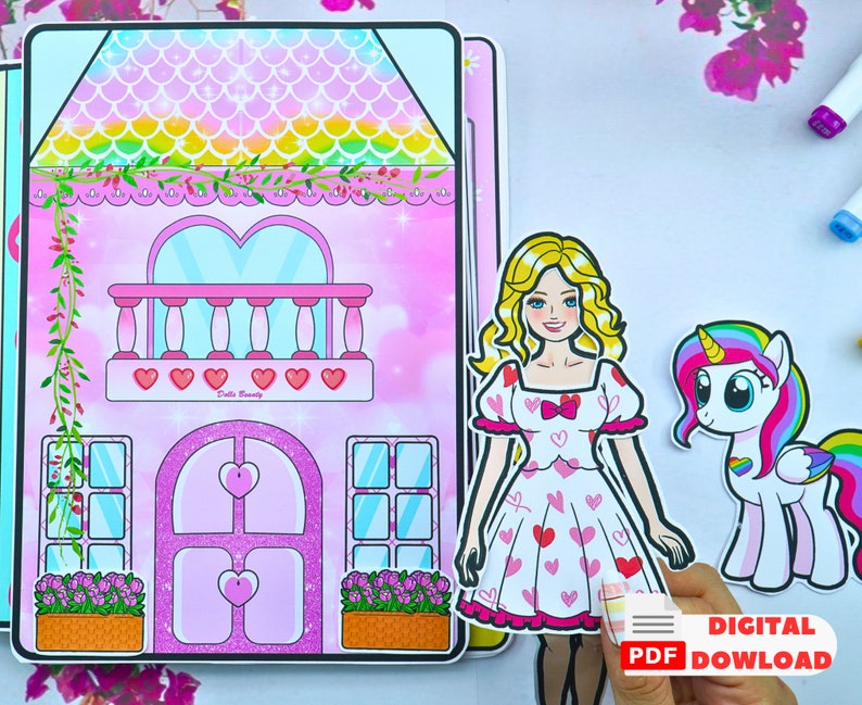 Floral Barbie Dollhouse Printable, Handmade Toddler Busy Book Print