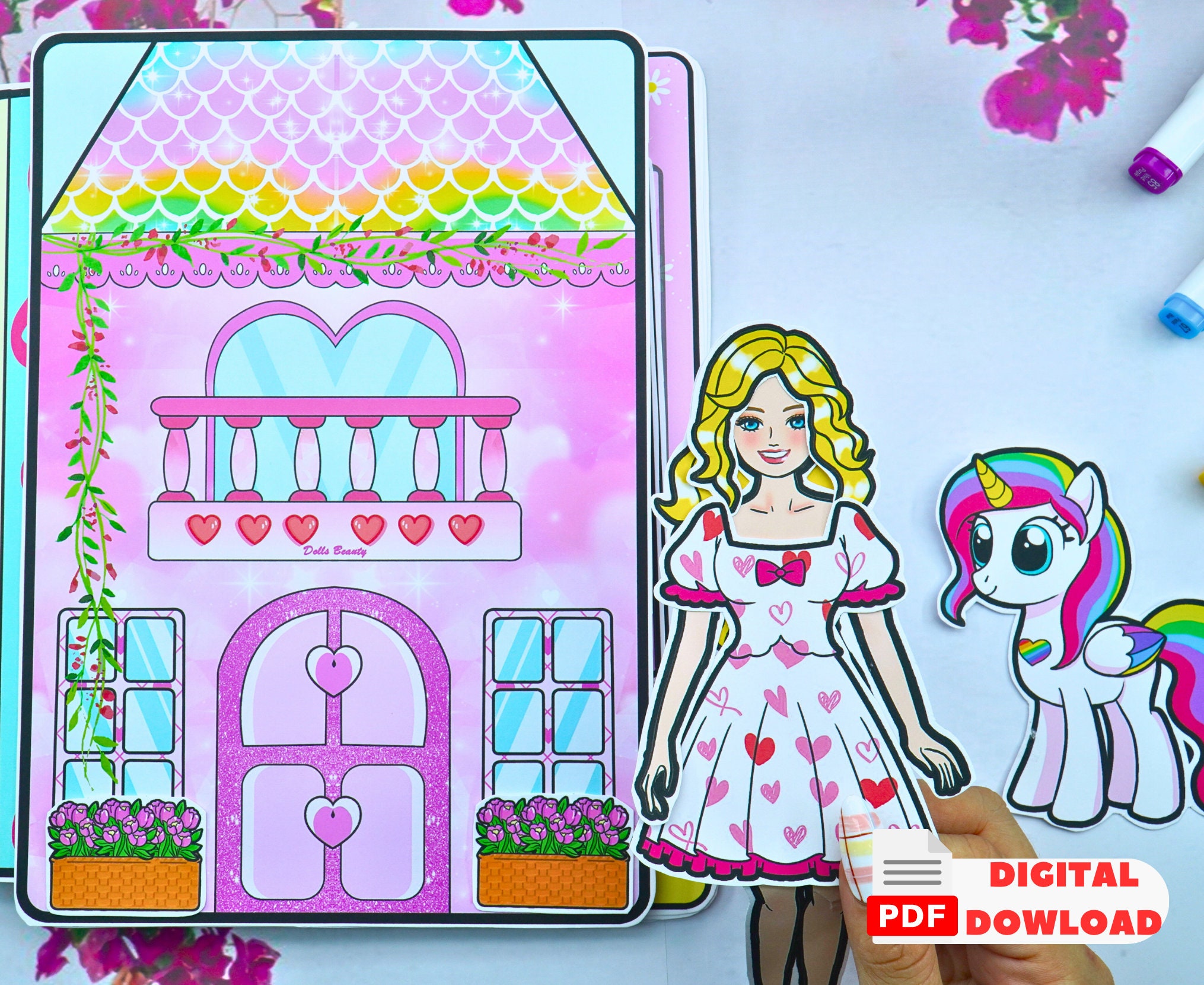 Floral Barbie Dollhouse Printable, Handmade Toddler Busy Book Print ...