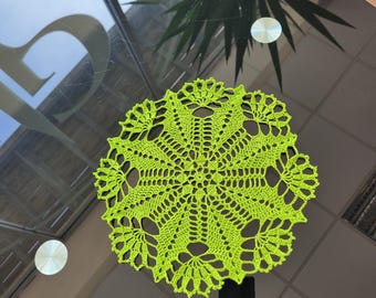 Handmade Lime Green Crochet Doily: Boho Cotton Table Decoration