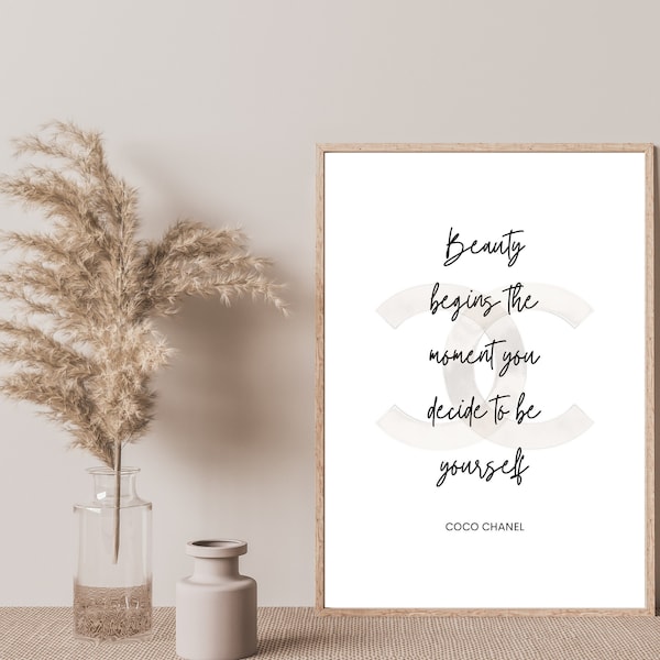 Coco Chanel Quote Art | Beauty Begins When You Decide To Be Yourself | Coco Chanel Wall Decor | Gift For Her | Coco Chanel Instant Download