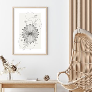 Downloadable beige lotus print, Printable mandala wall art, Boho decor, Bohemian prints, minima yoga zen ethnic indian, Digital Flowers Arts
