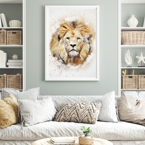 Wall Art Lion Head, Wildcat Printable Wall Art, Watercolor Animal, Lions Watercolour Painting, Wildlife Decoration, Lion poster, Lion Gift