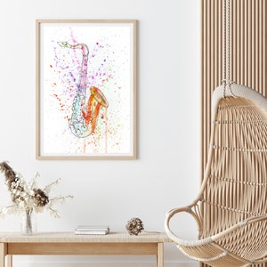 Watercolor Saxophone poster, Music wall art, Tenor line drawing, Printable room decor, Electronic prints, Downloadable set, Musical Poster