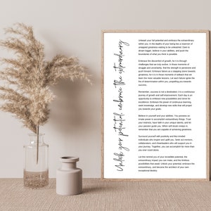 Unlock Your Potential Embrace the Extraordinary, Today&#39;s Quote, Printable Wall Art, Guest Room Print, Inspirational Text, Affiche Scandinave