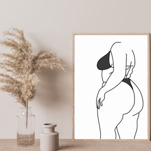 Curvy Woman Print | Body Positive Art | Feminist One Line drawing | Big Girl Line Art | Female Silhouette Print | Plus Size Body Wall Art