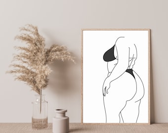 Curvy Woman Print | Body Positive Art | Feminist One Line drawing | Big Girl Line Art | Female Silhouette Print | Plus Size Body Wall Art