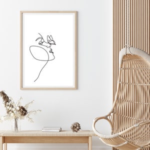 Woman With Butterfly Line Art Print, Minimalist Decor Female Wall Art, One Line Drawing Print, Printable Wall Art, Simple Bedroom Designs